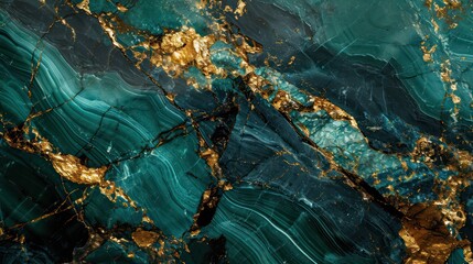 A beautiful seamless marble background in dark green emerald and gold colors - obrazy, fototapety, plakaty