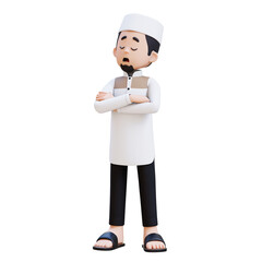 3D Characters of Muslim Man in pose of denial of dissatisfaction perfect for banner, web dan marketing material