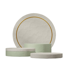 gold circle backdrop rendering 3d, transparent background of ceramics textured podium in square
