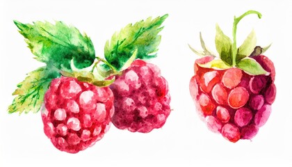 Watercolor of the raspberry on white.