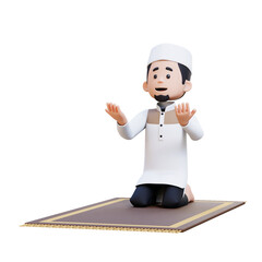 3D Characters of Muslim Man praying in Ramadan kareem perfect for banner, web dan marketing material