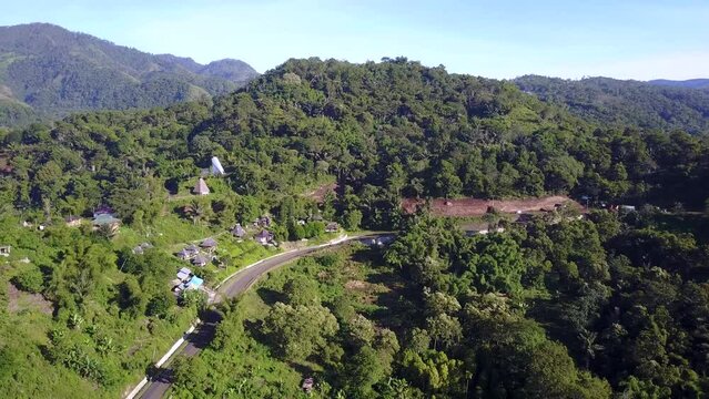 Aerial village around Moni Village near the Kelimutu National Park in East Nusa Tenggara, Indonesia. 