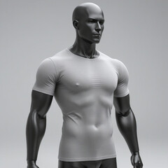 Fototapeta premium Grey male t-shirt in manekin realistic mockup set from front and back view, blank textile print design template for fashion apparel