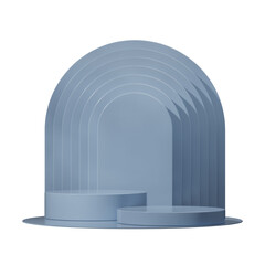 in square arch backdrop, 3d image render transparent background of blue color cylinder podium
