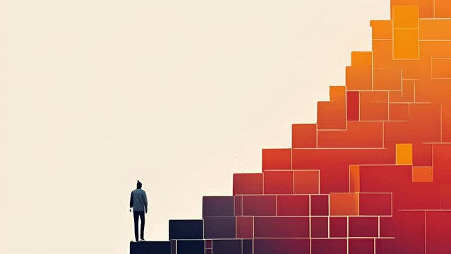 A person climbing up a staircase with each step representing a new level of understanding. Psychology art concept.