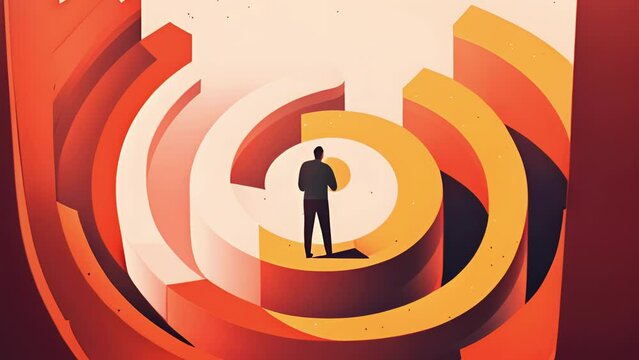 A person is stuck in a pattern of procrastination unable to take the necessary steps towards their goals. Psychology art concept.