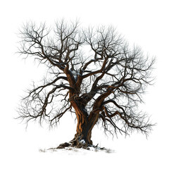 Fototapeta premium Gnarled leafless tree isolated on white background