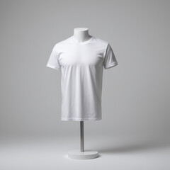 Blank White T-Shirts Mock-up on T-shirt stand and manekin without head, front and rear side view. Ready to replace your design