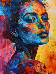 Fototapeta premium Vibrant Acrylic Ink Painting Depicting a Beautiful Woman with Rich Colors