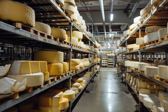 A large production room filled with lots of cheese