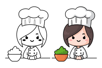 Learn to color a female chef, coloring book, coloring page.