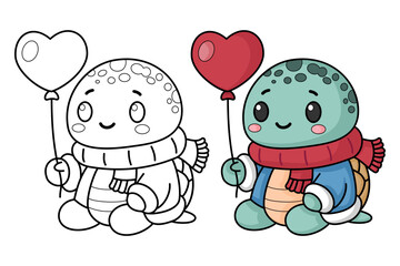 learn to color cartoon turtles, wear jackets and carry balloons, coloring books, coloring pages