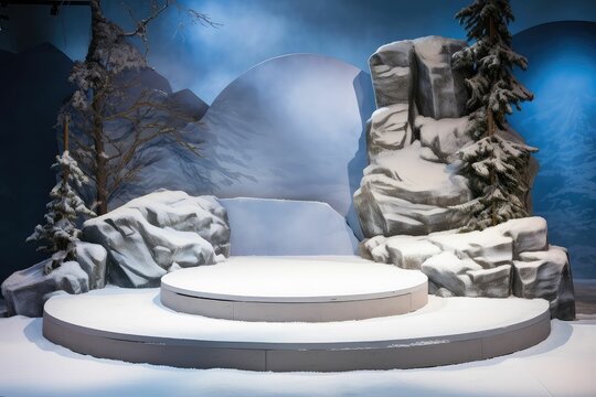 Winter Wonderland: Snowy Stone Podium for Seasonal Product Showcase