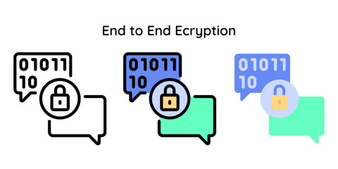 End to End Encryption Icon Related to Cyber Security. Line, Line Color, Flat Style