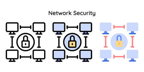 Fototapeta na wymiar Network Security Icon Related to Cyber Security, Network. Line, Line Color, Flat Style
