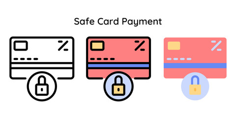 Safe Card Payment Icon Related to Cyber Security, Payment, Credit Card. Line, Line Color, Flat Style