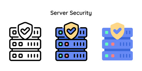 Server Security Icon Related to Cyber Security, Server, Coud. Line, Line Color, Flat Style