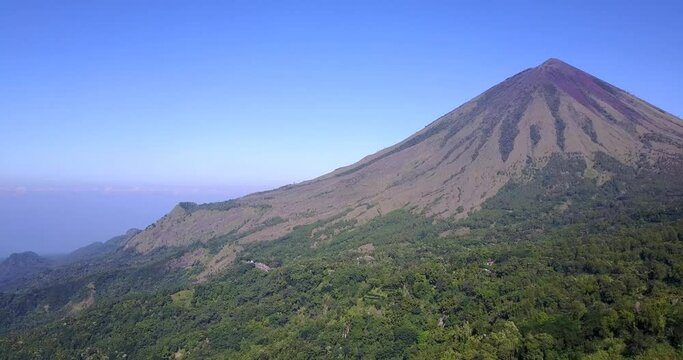 Drone View of Mount Inerie and surrounding jungle areas in East Nusa Tenggara, Indonesia. 