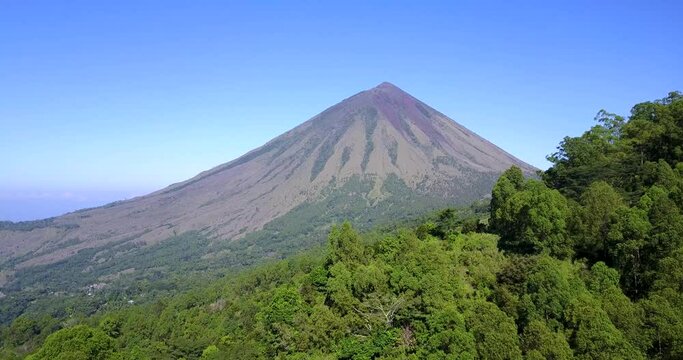 Drone View of Mount Inerie and surrounding jungle areas in East Nusa Tenggara, Indonesia. 