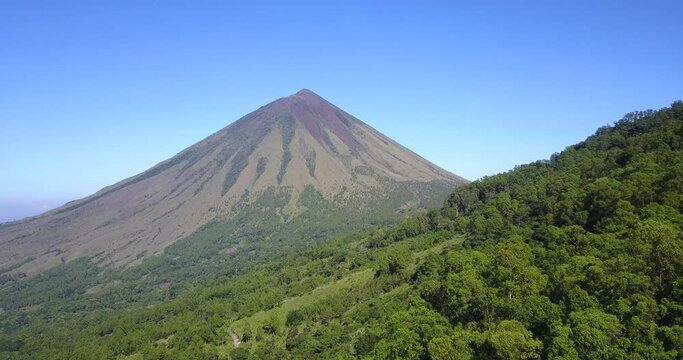 Drone View of Mount Inerie and surrounding jungle areas in East Nusa Tenggara, Indonesia. 