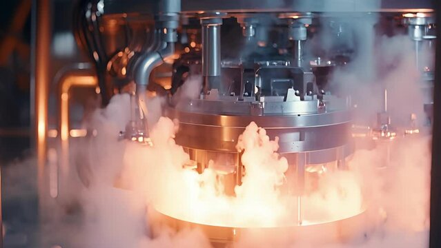 Closeup of steam being released from the reactor core, as the immense heat generated by the nuclear reactions is converted into energy.