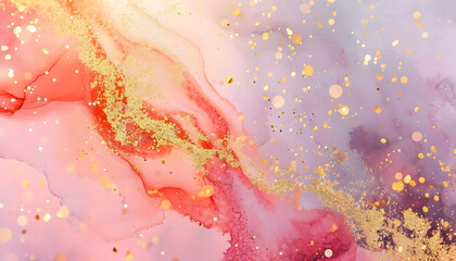 Obraz premium Watercolor pink with gold abstract splash romantic and creative background design.