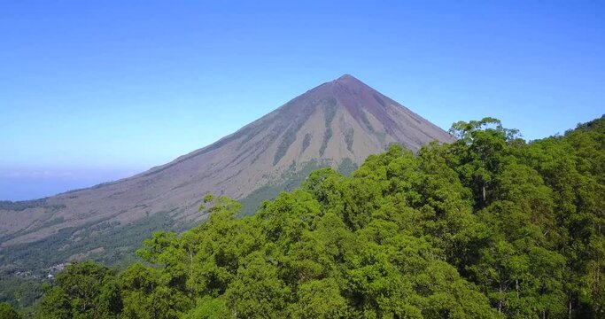 Drone View of Mount Inerie and surrounding jungle areas in East Nusa Tenggara, Indonesia. 
