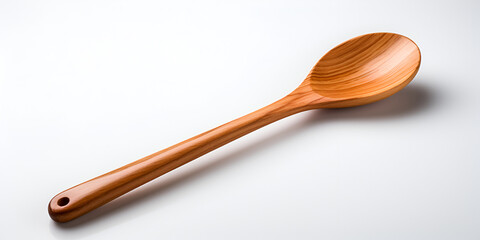 Long Handle Cooking Spoon wooden spoon on a yellow background.AI Generative 