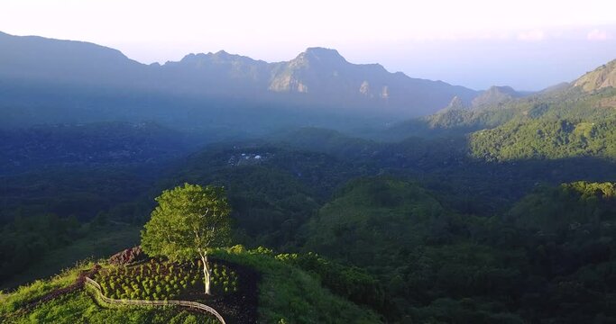 Morning View of of the Bena Traditional Village and surround areas in East Nusa Tenggara, Indonesia. 