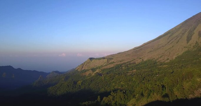 Drone View of Mount Inerie and surrounding jungle areas in East Nusa Tenggara, Indonesia. 