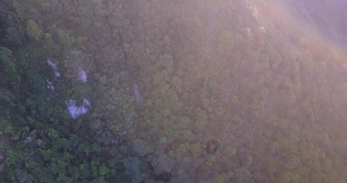 Drone View of Mount Inerie and surrounding jungle areas in East Nusa Tenggara, Indonesia. 