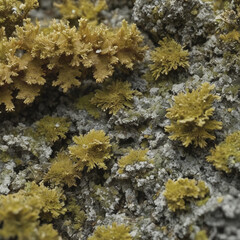 Fototapeta na wymiar Grey-green natural stone background with rough textured surface and Lichen Moss. structure of Lichen rhizocarpon on grunge old stones mineral backdrop. flat lay. close up