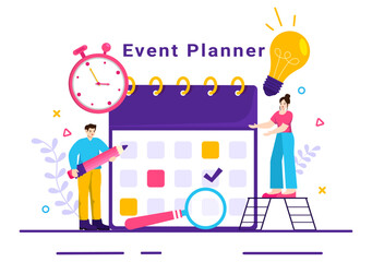 Event Planner Vector Illustration with Planning Schedule, Time Management, Business Agenda and Calendar Concept in Flat Cartoon Background