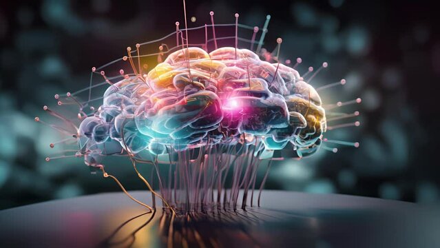 A 3D model of a transparent robotic brain, with colorful streams of data flowing in and out, depicting the explainability and traceability of every action taken by the system.