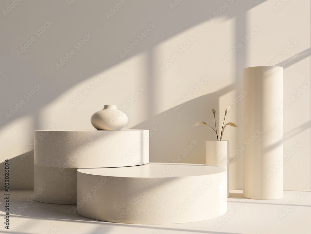 Poster 3d illustration of empty cylinder podium backdrop for product display. abstract minimal scene for me