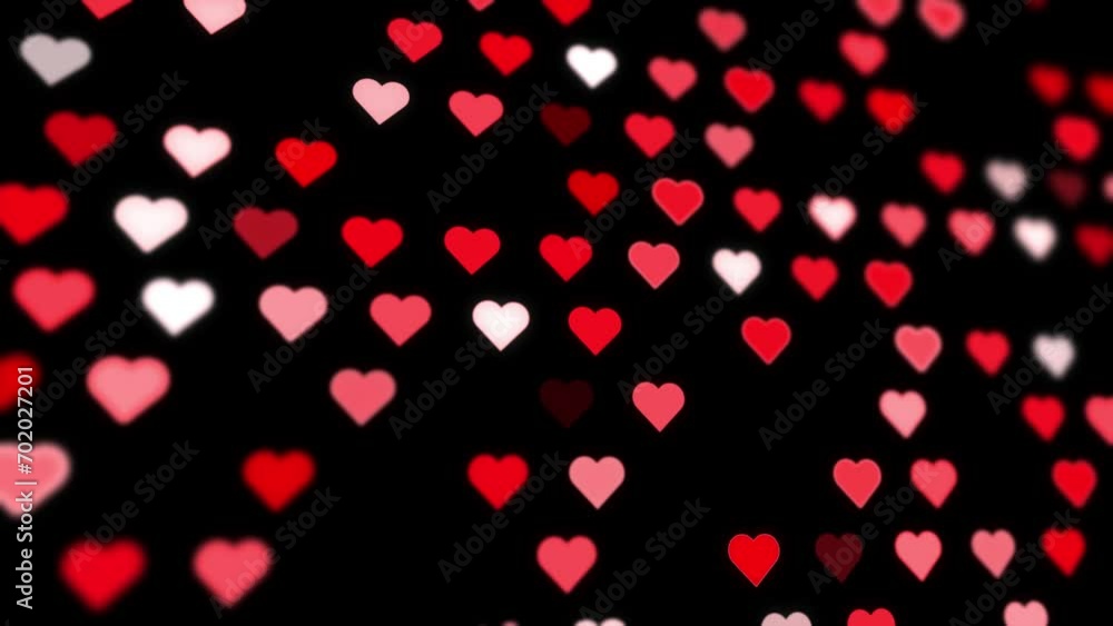 Poster beautiful seamless loop hearts pattern on black background.