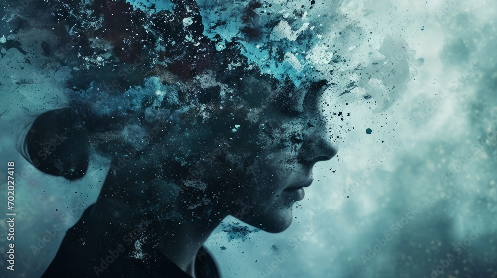 Wall mural abstract young woman person having mental health disease. wallpaper background 16:9, generative ai - Wall murals