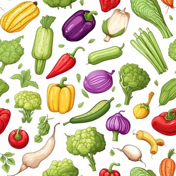 Seamless pattern with vegetables in cartoon style