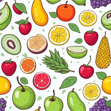 Colorful cartoon fruits seamless pattern