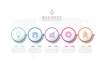 Vector infographic business presentation template with circular interconnection with 5 options.