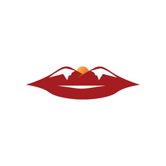 Fototapeta na wymiar lips landscape mountain logo design.