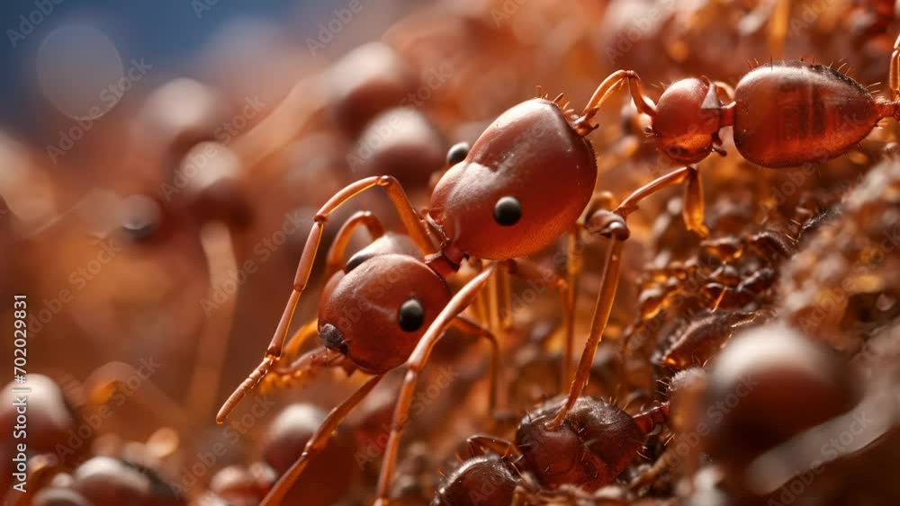 Poster a detailed shot of a fire ants mandibles and their role in the creation of selfassembling structures