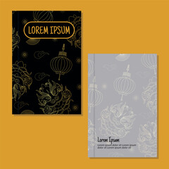 Cover page templates. Chinese New Year pattern layouts. Applicable for notebooks and journals, planners, brochures, books, catalogs etc. Repeat patterns and masks used, able to resize.
