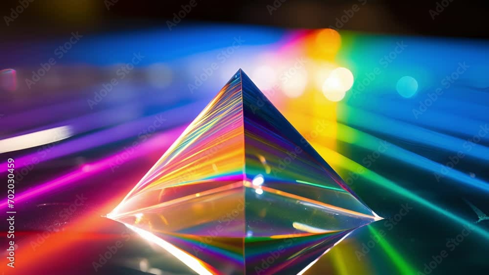 Poster the vibrant colors of a rainbow formed by a ray of sunlight passing through a prism, showing how a p