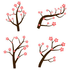 Flower Lunar New Year With Flat Cartoon Design. Vector Illustration Set.
