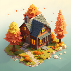 isometric little house cartoon style landscapes Created using generative AI tools