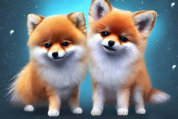 Obraz premium 二匹の寄り添う子ぎつね