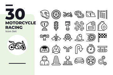 Motorcycle Racing Outline Icons Set