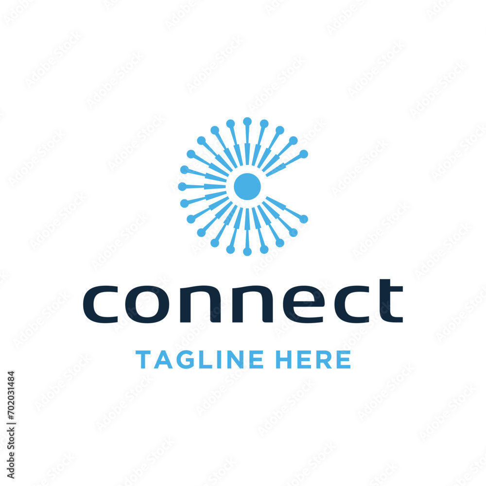 Poster initial letter c circular with dotted diagram digital wire line for logo design technology network d