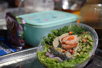 Spicy Mackerel and shrimp Salad. Thailand food style
